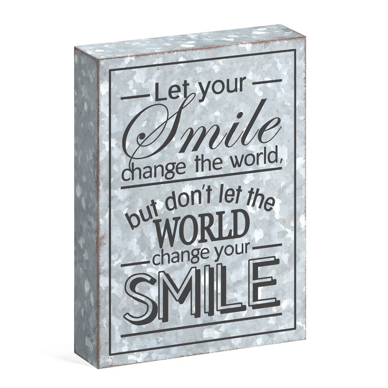 Barnyard Designs Metal Box Sign Motivational Desk Decor, Inspirational Office Decorations for Women, Cute Bathroom or Shelf DÃ©cor (Smile) - Image 1